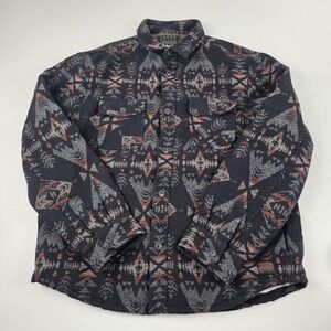 JACHS New York Shirt Jacket Mens XL Black Aztec Sherpa Lined Quilted Flannel